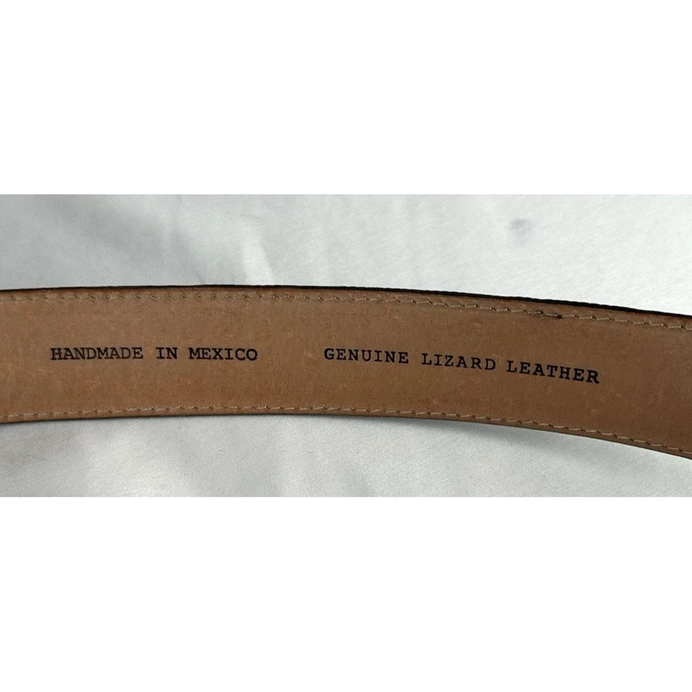 Tecovas Black Genuine Lizard Leather Belt Mens Size 40 Silver Tone Buckle Mexico
